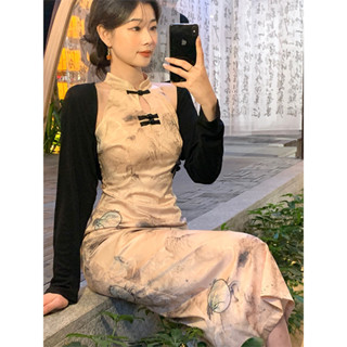 【朵朵】 【夢煙雨】新中式復古改良旗袍女2024年夏印花掛脖連衣裙