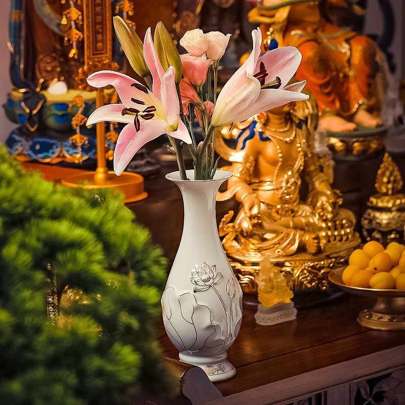 花瓶 供佛花瓶蓮花陶瓷供瓶 觀音凈水瓶 佛堂供奉佛前花瓶家用貢佛擺件