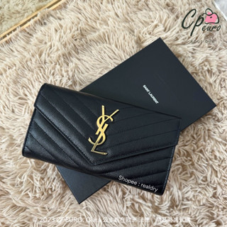 二手精品 YSL 魚子醬 釦式 長夾 黑色 金釦