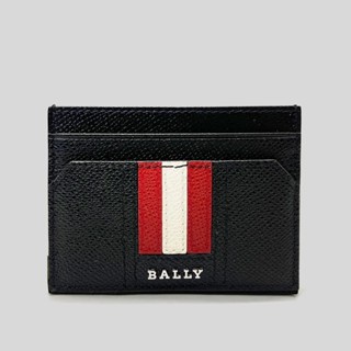 BALLY 防刮皮革紅白條卡片夾(5898821-黑)