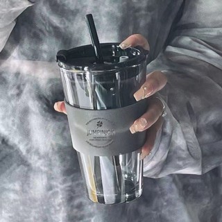 隨行杯 咖啡杯 水杯 保溫杯 環保杯咖啡杯玻璃吸管杯高顏值喝辦公室男女水杯子家用豆漿果汁奶茶杯子