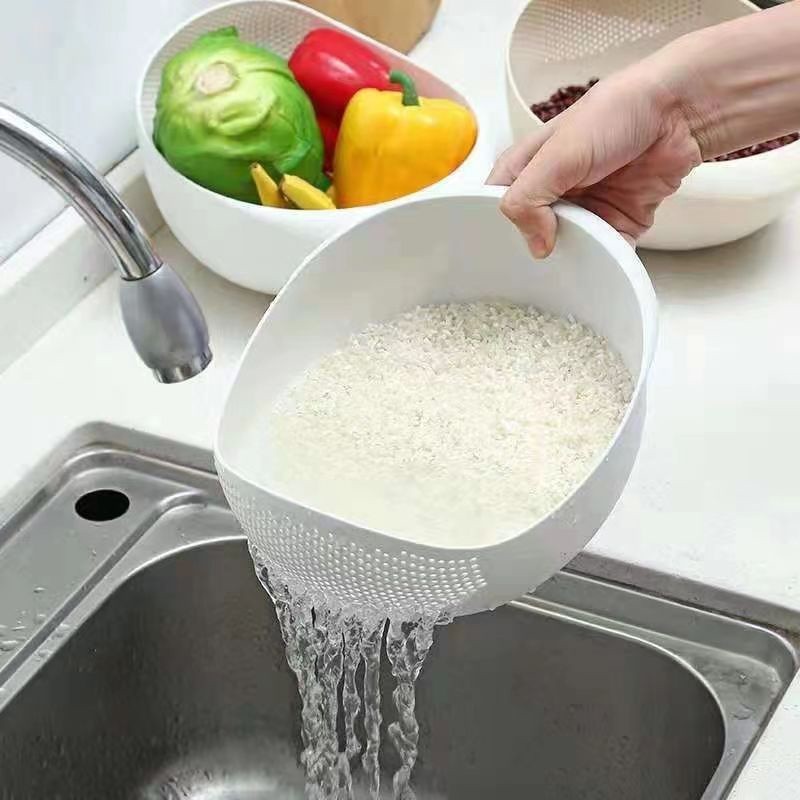 貝卡免運✼米篩塑膠漏勺 廚房排水籃 帶手柄飯碗過濾器 濾網籃 水槽排水廚房工具
