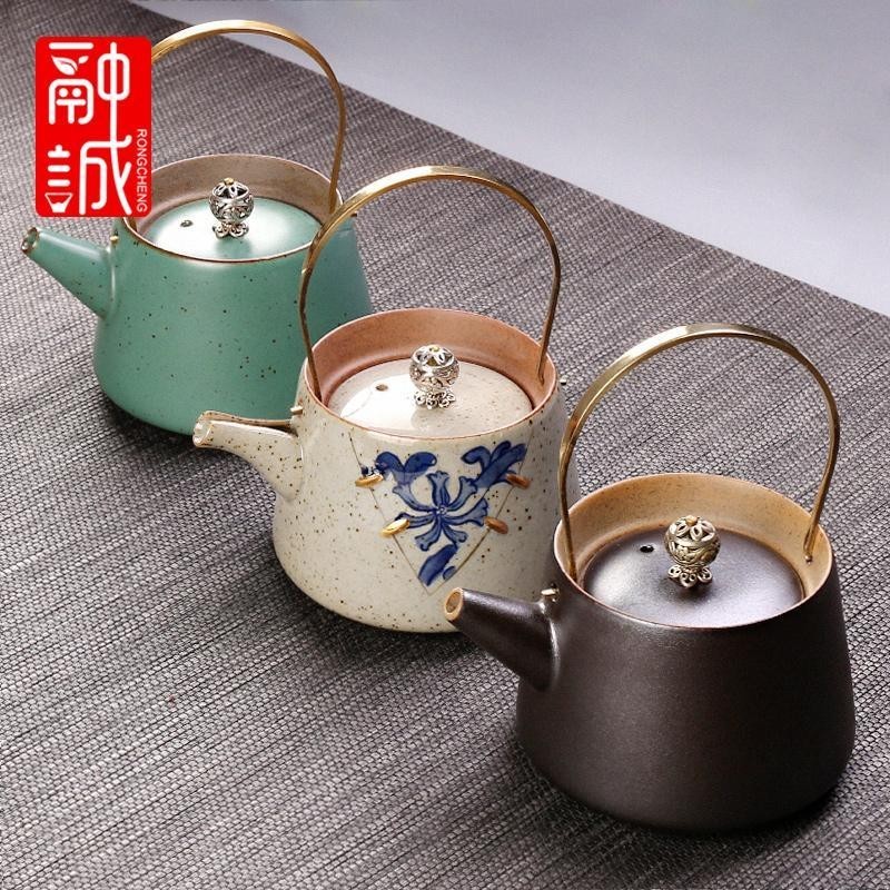 茶具 茶杯 套裝 茶具組仿古茶壺提梁壺陶瓷復古泡茶器家用銅把單壺茶水壺日式功夫茶具