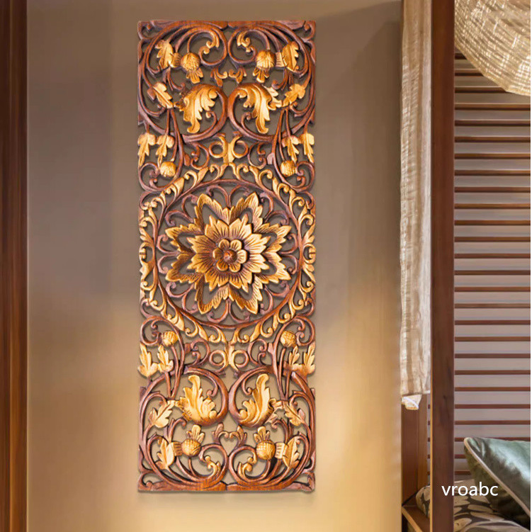 泰國 木雕 墻飾 鏤空 雕花板 東南亞風格 客廳 墻面裝飾 掛件 玄關 實木壁掛