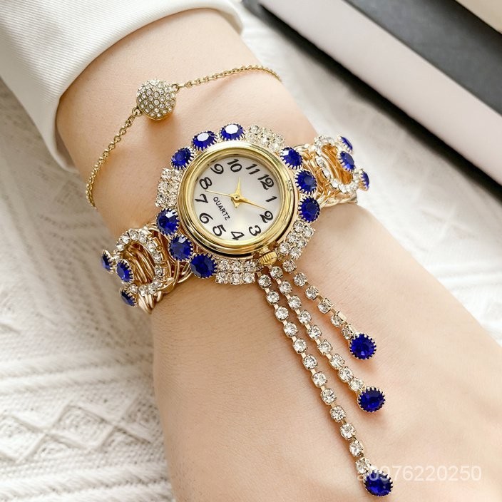 ins時尚女士手錶金色流蘇水鑽手鐲錶歐美流行新款休閒女款石英錶