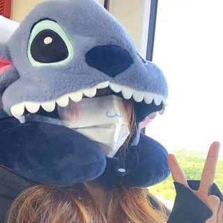 史迪奇u枕人魚怪漢頓醜魚U型枕午睡覺連帽靠枕神器旅行頸枕立體遮