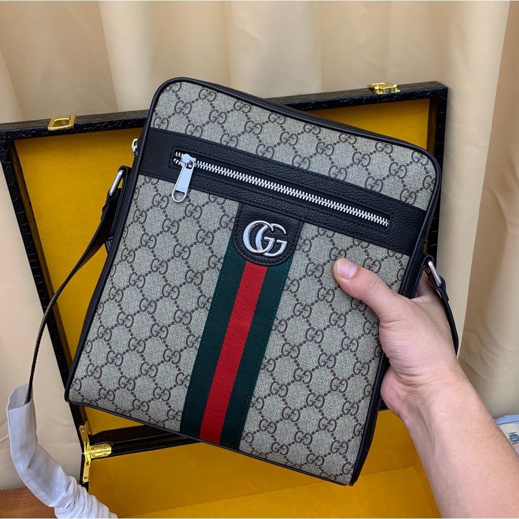 KK店二手 斜挎包 專櫃品質GUCCI 男包 側背包 斜背包 斜肩包 斜跨包 肩背包 經典老花 大容量 男生包 真皮