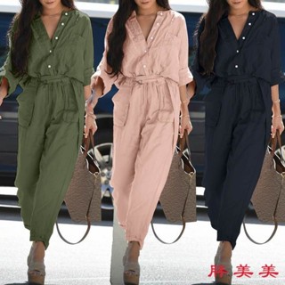 【M-5XL大尺碼】大尺碼連體褲 背帶褲 休閒女褲 連體褲夏長款工裝高腰新款連體衣女裝薄款氣質連體加肥加大200斤