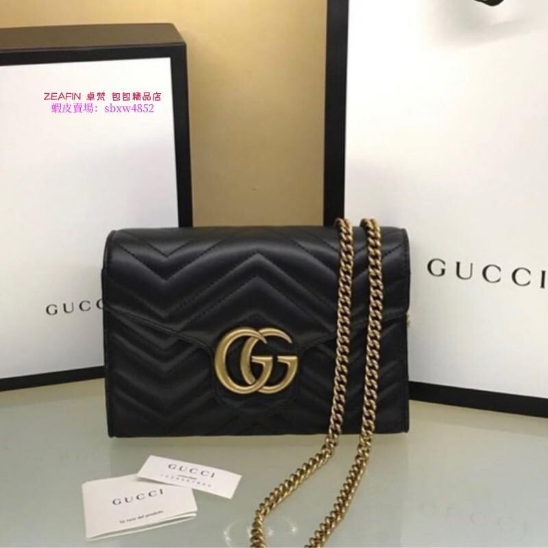 GUCCI GG Marmont ?黑色 牛皮 肩背包 鍊條包 474575 DRW1T 1000