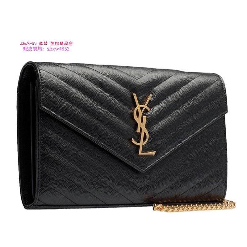 法國代購*Saint Laurent YSL Monogram V字縫線魚子醬牛皮 金鍊 肩背包 Woc 19cm