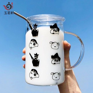 【玉茗軒】蠟筆小新杯子 把手玻璃杯含蓋 大容量1000ml馬克杯 泡茶牛奶杯 可愛女卡通吸管杯 新之助水杯 飲水杯 胖胖