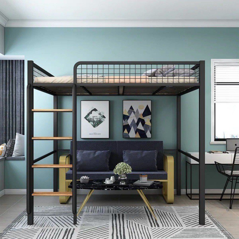 【來又來】上下鋪鐵架床書櫃高架床一體單上層宿捨小戶型閣樓床上床下桌可