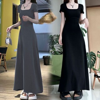 Yelly's~Shop新中式夏季連衣裙顯瘦短袖氣質長裙女高腰新款法式修身收腰大擺裙