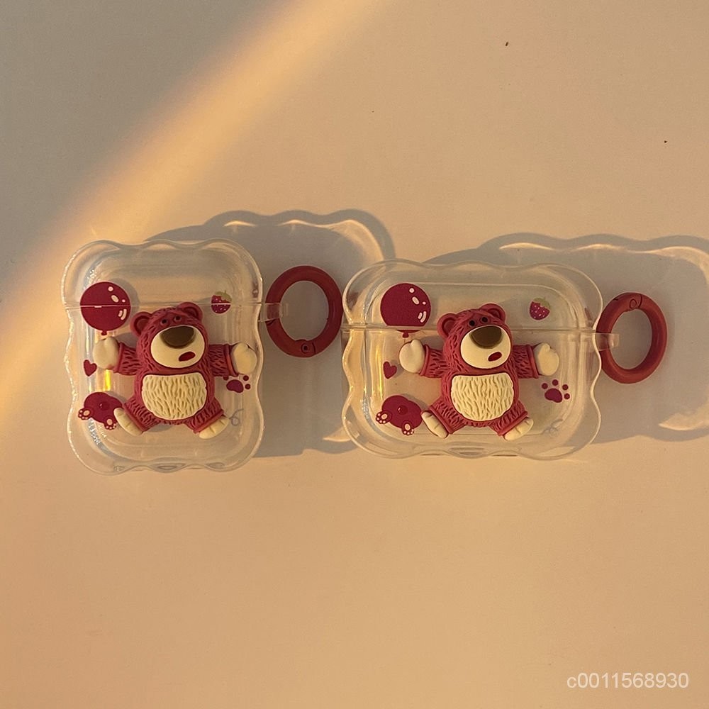 可愛草莓熊airpods 1/2代 airpods3 保護套保護殼 airpods pro/Pro2 蘋果耳機保護殻透明
