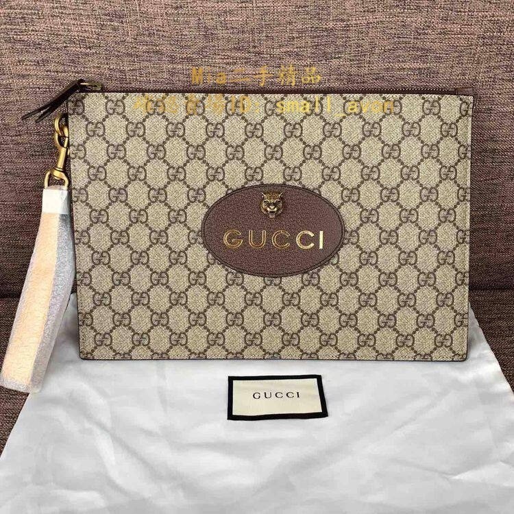 Mia二手 GUCCI 古馳 Neo Vintage GG Supreme帆布 虎頭手拿包 473956 帆布包 虎頭包