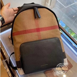 二手精品 BURBERRY 博柏利 卡其-包包 Canvas 格紋棉麻拼接中性背包 雙肩包 後背包 4033397