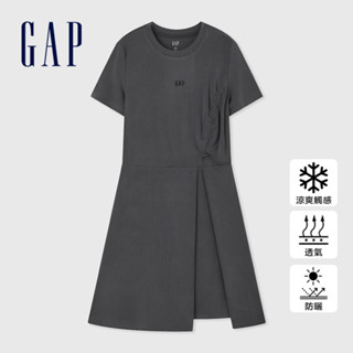 Gap 女裝 Logo防曬圓領短袖洋裝-黑灰色(512502)