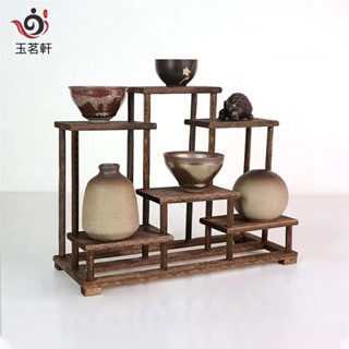 【玉茗軒】桌面博古架子 實木多寶閣茶具小架子 茶寵茶葉罐茶杯中式展示架 茶杯擺件置物架收納架