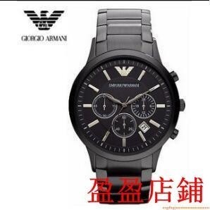 二手新款-/美國直郵Armani阿曼尼手錶男士黑色不鏽鋼帶三眼計時石英男錶AR2453 原廠公司貨