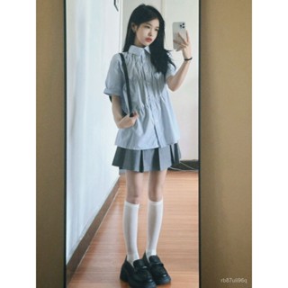 「小隻女」學院風套裝女 夏季新款 小個子 短袖Polo領襯衫 高腰百褶短裙子 兩件套 ins 減齡 休閒 性感 韓版