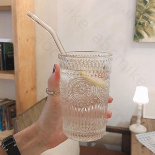 【新款茶杯】韓國吸管杯 巴羅克太陽花 浮雕玻璃杯 金邊水杯 酒杯 化妝刷收納筒 冷飲杯 咖啡杯 直口杯【川島小屋】