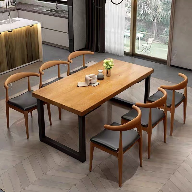 北歐餐桌家用小戶型簡約長方形吃飯桌子出租房簡易鐵藝餐桌椅組合
