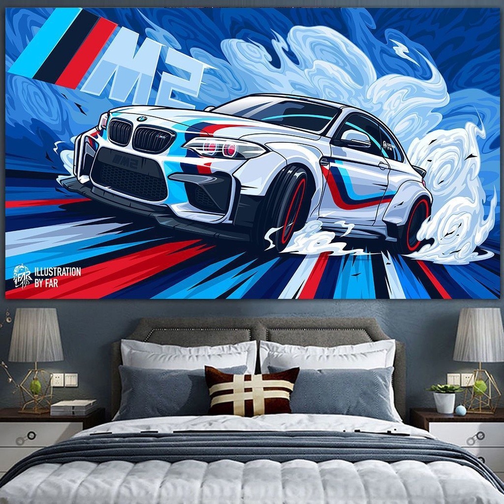 【桃園出貨】GT7跑車賽車尼桑GTR寶馬小鋼炮M2房間辦公室宿舍墻面裝飾掛布掛毯