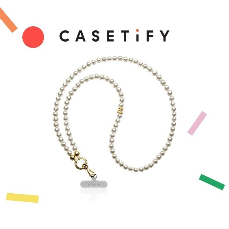 正版 限量 CASETIFY 適用于iPhone全系列 珍珠樣式斜背帶手機背帶便攜掛繩