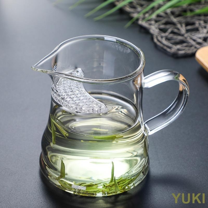 YUKI 公道杯 玻璃 帶 茶漏 一體 月牙杯 泡 綠茶 專用 茶具 家用 過濾 龍井 泡茶 杯子 月牙杯 綠茶
