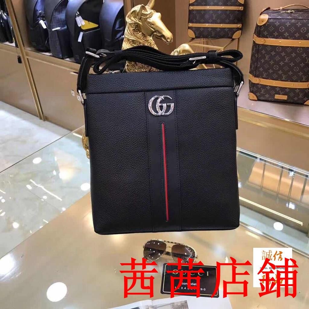 KF二手//高品質GUCCI 古奇男牛皮士斜跨挎包 郵差包 單肩包 手提包 側背包 斜挎包 男包 肩背包 gg