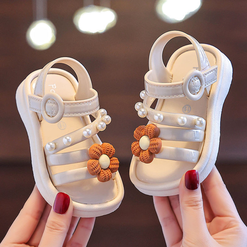 Yelly's~Shop女童涼鞋夏季2024新款時尚兒童軟底公主鞋大童防滑女孩沙灘鞋珍珠