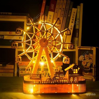 🎀diy禮物 音樂摩天輪 電動摩天輪旋轉 音樂盒diy 八音盒 木質拚裝模型 DIY手工 女生生日禮物 交換禮物 9wu
