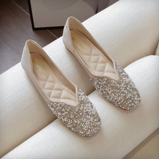 【GL SHOES】女鞋 豆豆鞋娃娃鞋 單鞋 一腳蹬平底鞋 溫柔單鞋春季新款平底晚晚風女單鞋仙氣低跟軟底方頭學生豆豆鞋女