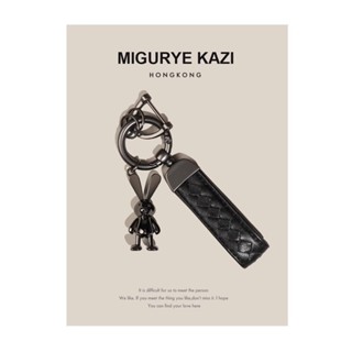 MIGURYE KAZI金屬小兔子鑰匙扣 真皮汽車鑰匙圈掛件 個性情侶禮物 高級感包包吊飾裝飾 書包吊飾 背包小掛飾