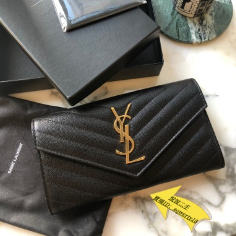 YSL 聖羅蘭 黑金拉鏈長夾 358094牛皮長款拉鏈錢包 手拿包 卡包 卡夾