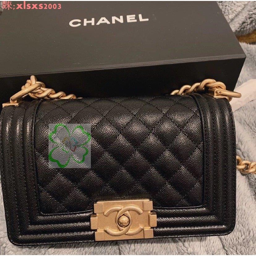 二手正品附購證 CHANEL 香奈兒 A67085 經典小號BOY系列 魚子醬紋 牛皮 單肩包 斜挎包 黑色