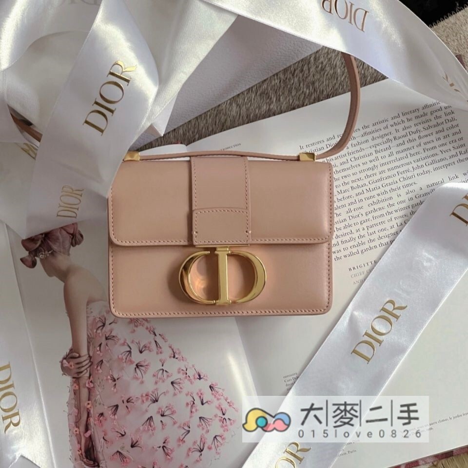 精品二手 Dior 迪奧 30 Montaigne Box Mini 粉色 牛皮革 蒙田包 盒子包 單肩包 斜挎包