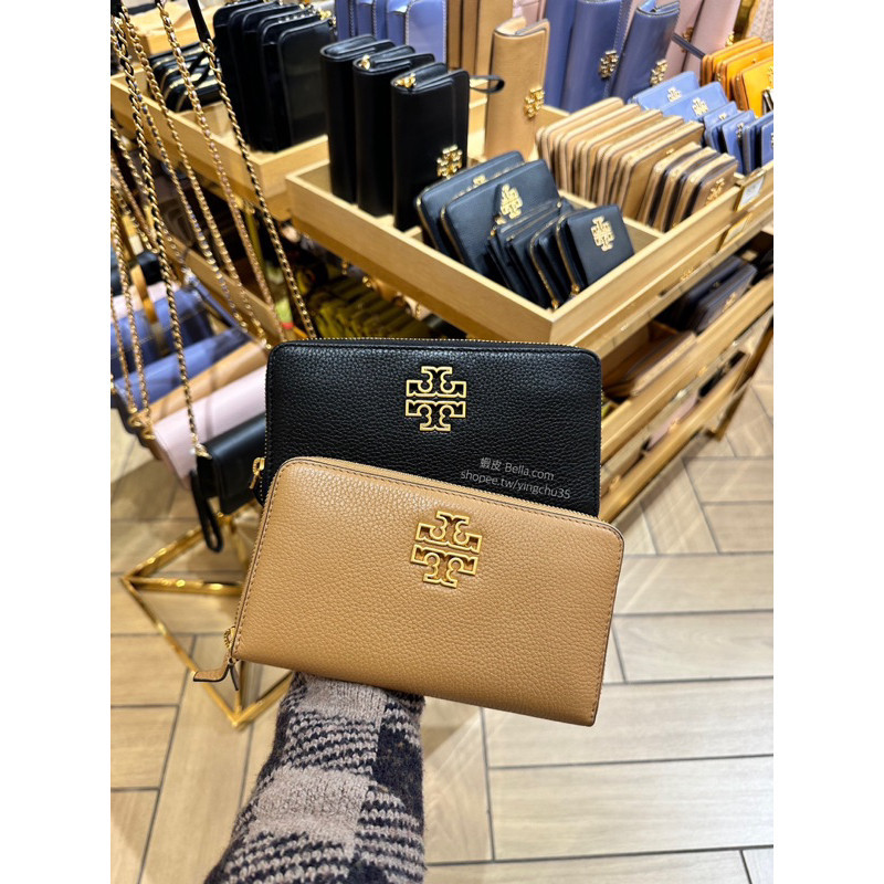 精品二手Tory Burch BRITTEN TB 女生 簍空 金框 大logo 拉鏈款 長夾 皮夾