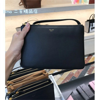 精品現貨 Celine 653 28BD Trio Bag 小型三層羊皮斜背包 黑色 肩背包