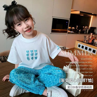 mori🎀mori棉質女童套裝2024新款網紅女孩短袖T恤防蚊褲兩件套兒童運動套裝