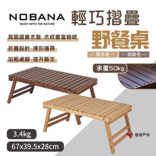 【Nobana】輕巧摺疊野餐桌 胡桃色/原木色 實木桌 折疊桌 戶外桌 耐撞耐磨 典雅木紋 輕巧桌 野炊 露營 悠遊戶外