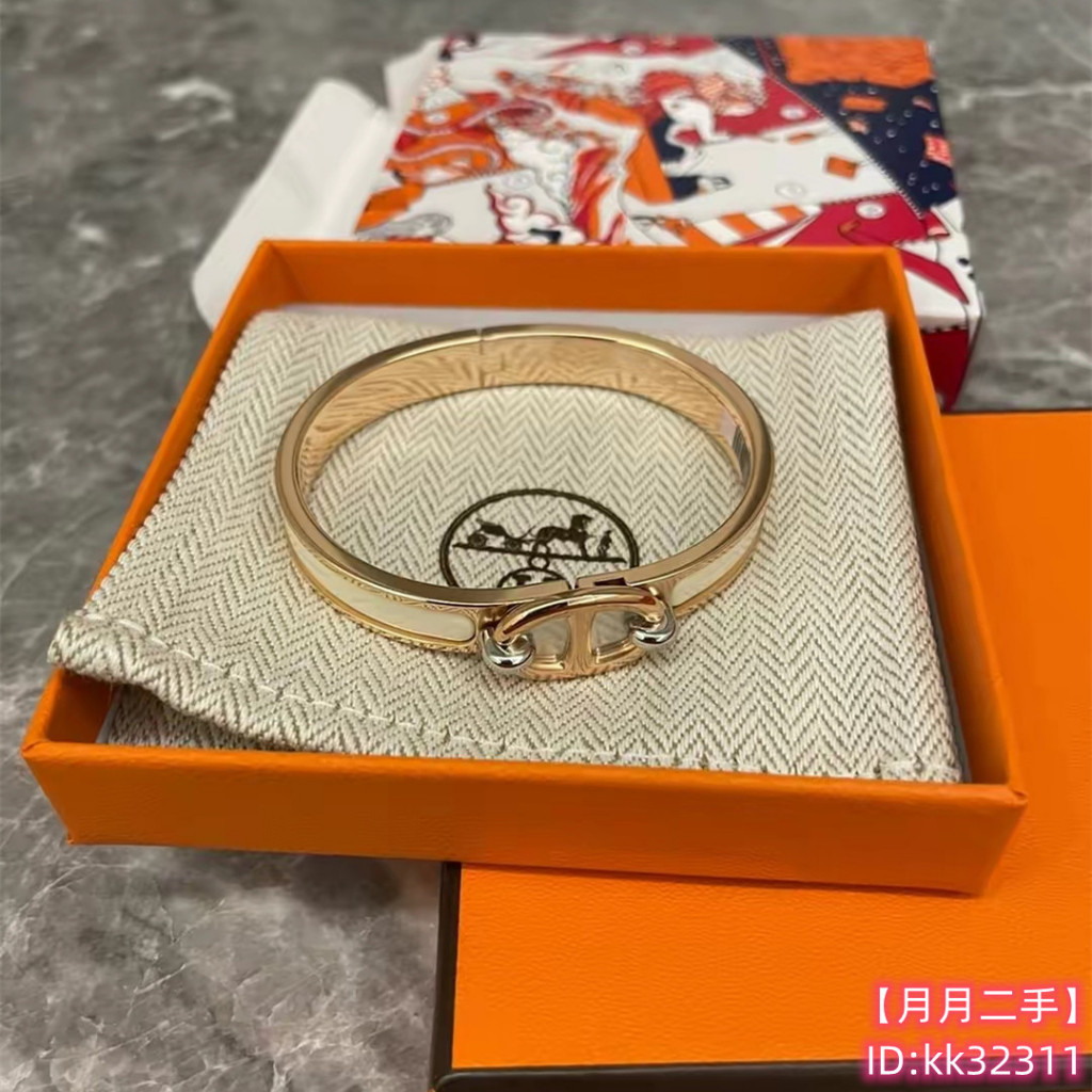 二手精品 HERMES 愛馬仕 Clic MINI豬鼻子 玫瑰金 手鐲 手環 女款 米白色