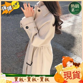 好品質🎀赫本風風衣 女神範韓版大衣 中長款氣質外套 加棉加厚2024冬季最新款韓版中長款寬鬆顯瘦毛呢外套女秋毛呢大衣