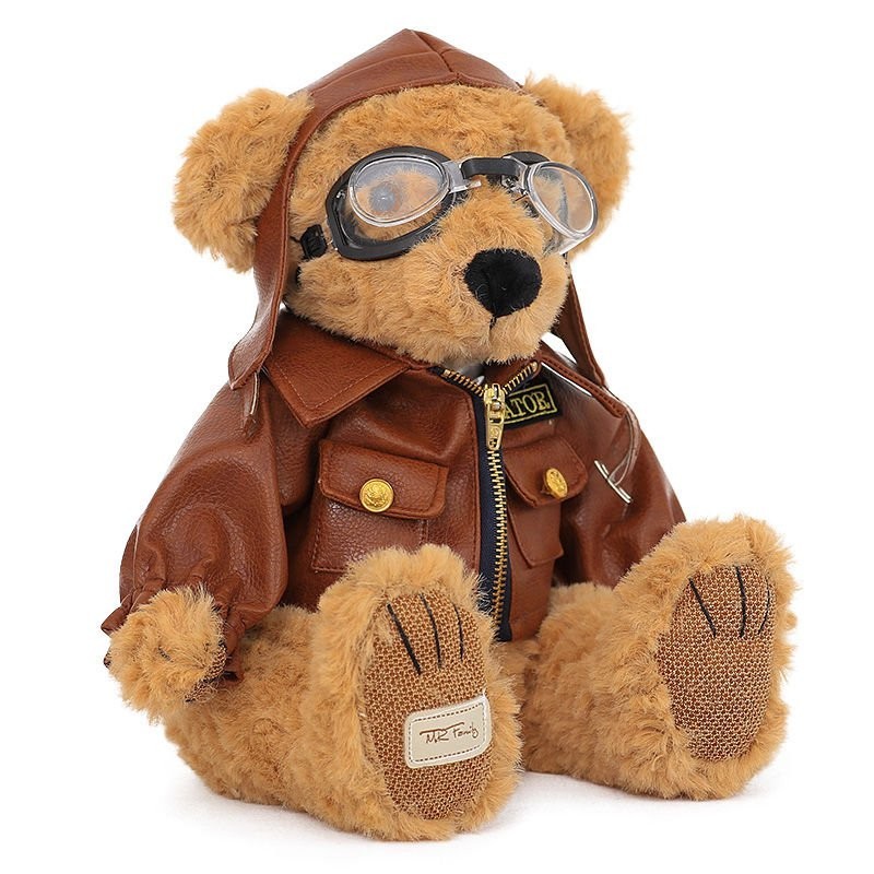 小熊玩具毛絨佈娃娃公仔 機車飛行員熊空軍小熊毛絨玩具公仔娃娃泰迪熊玩偶送男友節日禮物