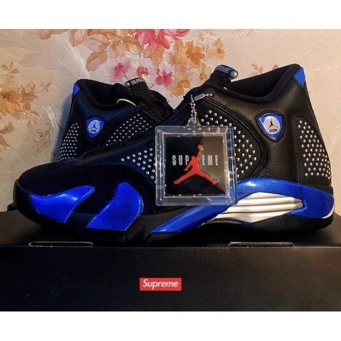 Air Jordan 14 x Supreme 黑藍 籃球 運動 高幫 男 女 BV7630-004 慢跑鞋
