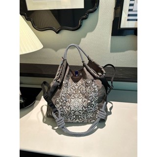 【有統編】日系新款藤花ball chain刺繡環保袋尼龍斜跨/斜揹包購物袋大容量 休閒帆布袋 手提袋 單肩+斜跨兩用#6
