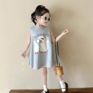 🎈臺灣出貨💥女童夏季無袖T恤裙2024新款兒童卡通背心裙子女寶夏裝純棉連衣裙