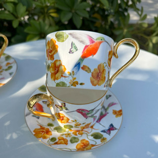 春意 蜂鳥 骨瓷 咖啡杯 下午茶具 歐式 奢華 精緻 茶杯 套裝 陶瓷 杯碟 禮盒組
