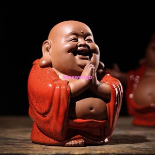 可開發票新中式喜慶紅彌勒佛擺件客廳玄關古典博古架五福裝飾茶室桌面擺放