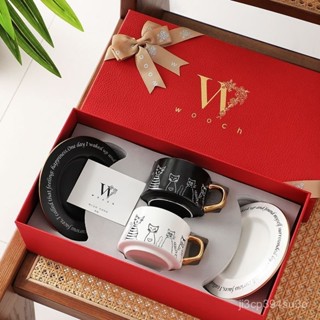 有意義的禮物 馬克杯組 情侶對杯 結婚禮物客製化 結婚對杯 WOOCH好奇的貓可愛風咖啡杯碟禮盒裝情侶對杯喬遷結婚伴手禮